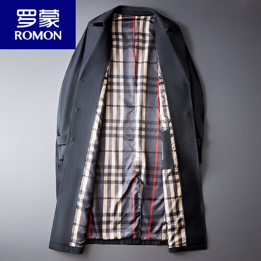 
ROMON high-end long windbreaker for men's new spring and autumn over-knee double-breasted business casual mid-length British handsome jacket Black 2XL