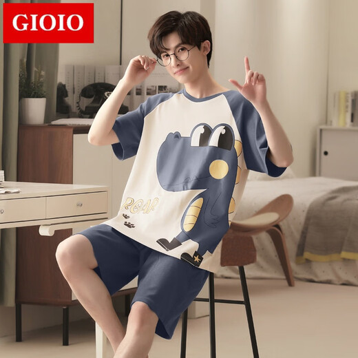 GIOIO男士睡衣夏季薄款棉质短袖短裤套装夏天青年休闲大码可外穿家居服 6621 2XL