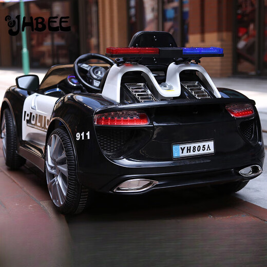 JHBEE children's police car electric car can be seated with four wheels with remote control off-road car swing kids car baby toy car police car [elegant white] self-driving + remote control
