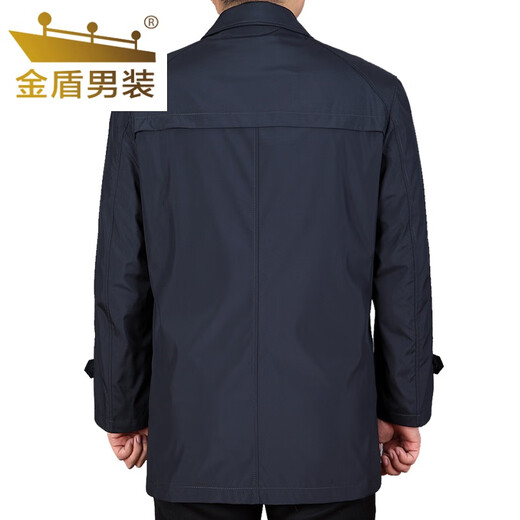 金盾（JINDUN）中老年风衣男中长款中年商务休闲风衣大码薄款爸爸装翻领外套父亲 藏蓝色(翻领扣子夹克) 薄款 L 175
