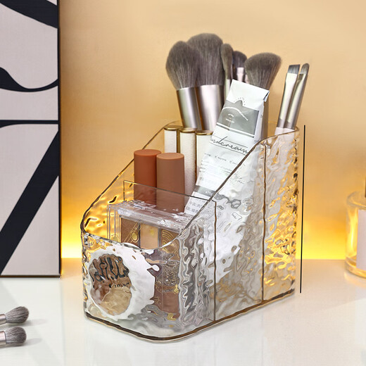 Mudingding desktop cosmetics storage box, makeup brushes, skin care products, stationery, pen holder, lipstick storage organizer, high-looking glacier pattern cosmetics storage box, 3 grids + 4 grids