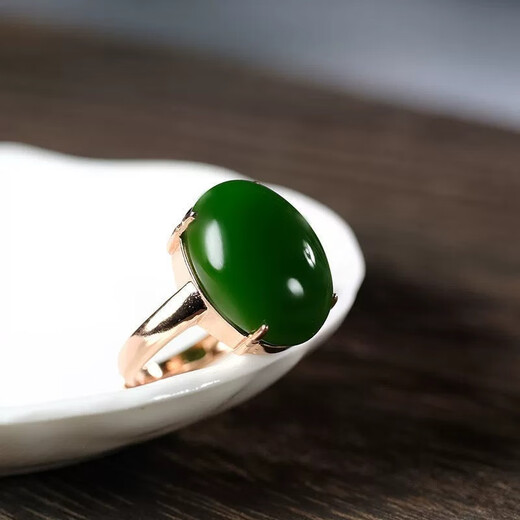 GOR Fat Donglai's same style 18k gold inlaid jade ring Hetian jade plated rose gold jasper egg face spinach green K gold women's live ring adjustable