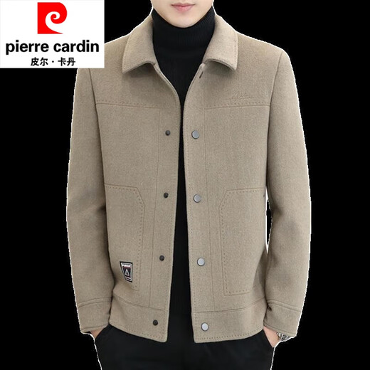 Pierre Cardin wool double-sided woolen coat men's autumn and winter jacket men's short casual woolen coat men's top khaki (double-sided woolen coat) XL (120135Jin Jin equals 0.5 kg)