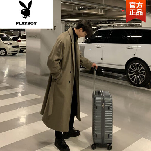 Playboy (PLAYBOY) new winter woolen woolen coat for men, long over the knee, Korean style loose and handsome British woolen windbreaker jacket for men, black (high quality) 2XL