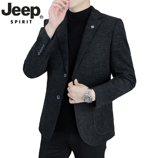 JEEP SPIRIT high-end men's small suit jacket men's casual autumn and winter business suit middle-aged dad suit suit men's cotton 6002 pure black 6XL 205 (205-220) Jin Jin equals about 0.5 kg