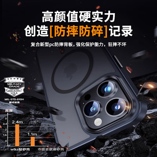 
True Guard [Skin Sensing Magnetic Attraction] Applicable to Apple 16Pro Mobile Case iPhone 16Pro Pro Case Magnetic Attraction Wireless Charging Ultra-thin Anti-fall Skin-friendly Scrub Midnight Black