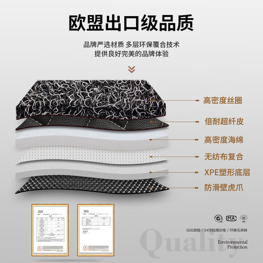 
Dongfeng Peugeot 308/408/301/508/3008/4008/Login 5008 full-encirclement car foot cushion large encirclement cushion Peugeot special door sill [double-layer-with pocket] black + black red silk ring