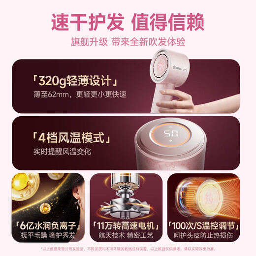 VTT Germany King of Glory Officially Authorized High-speed Hair Dryer for Holiday Gifts Low Noise Home Dormitory Quick-drying Negative Ion Hair Care High-Power Hair Dryer Forest Bond Yao Diamond Powder-High-speed Dry-9 Year Warranty-Gift Box Germany Seiko Quality-110,000 RPM High-Speed-Goddess Lightweight, Convenient and Good-looking