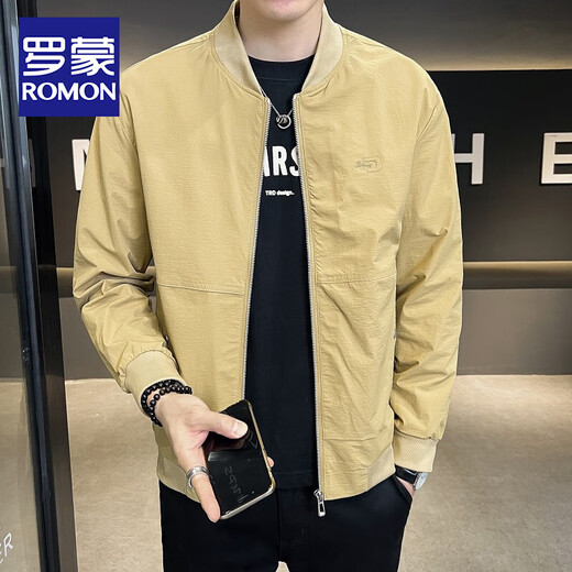 罗蒙（ROMON）棒球领外套男夹克上衣春秋季新款高端潮牌休闲男士立领飞行员夹克 米白色 L (高165-175\重115-135)