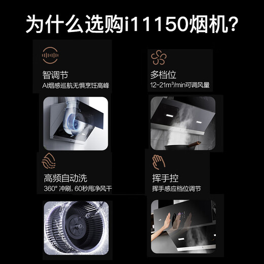 华帝（VATTI）抽油烟机 侧吸式抽油烟机家用吸油烟机 21m³/min风量 挥手即开 烟感巡航 i11150