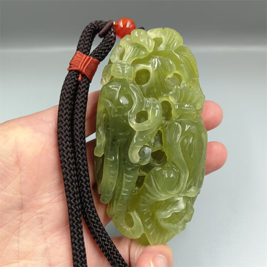 初啸天然玉石岫玉手把件精品岫玉手把原石精雕裸石把玩件原石手把石 683号富贵有余
