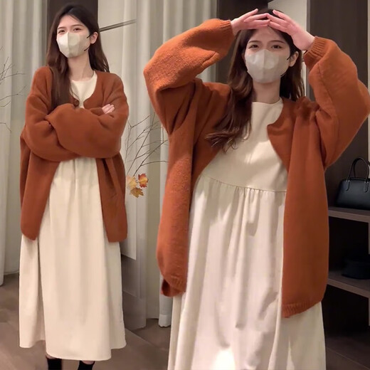 JOYNCLEON maternity fashion suit corduroy dress knitted two-piece winter orange L Jtz154896