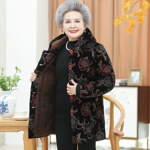 Yu Zhaolin (YUZHAOLIN) Mother's Clothing Winter Middle-aged and Old Women's Clothing 60 and 70 Years Old Grandma Elderly Clothes Grandma Cotton Jacket Down Jacket Red Large Flower 3XL (Recommended 115-125 Jin Jin equals 0.5 kg)
