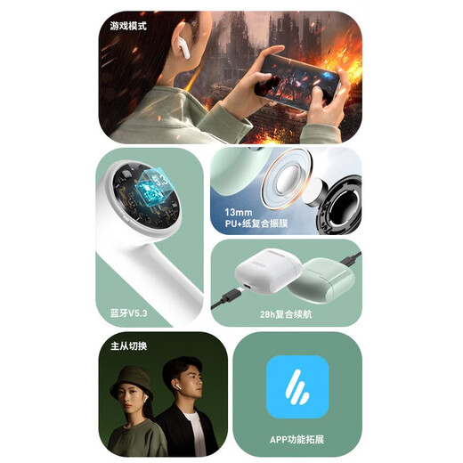 Edifier (EDIFIER) LolliPods 2022 version true wireless Bluetooth headset semi-in-ear Bluetooth 5.3 music headset universal Apple Huawei Xiaomi mobile phone black