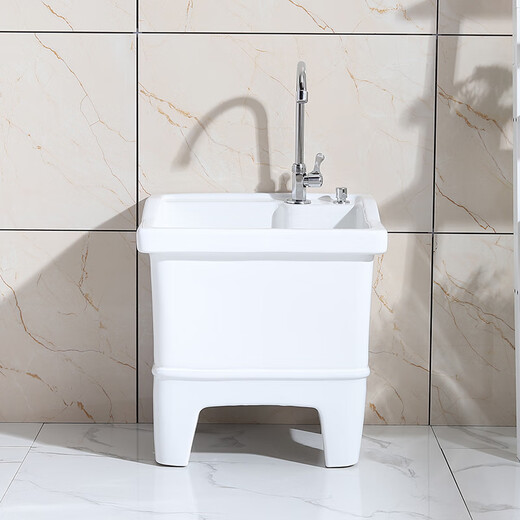 Mop pool ceramic balcony washing mop pool household mop pool bathroom small and large mop basin with high-curved faucet 43 cm backrest filter station controlled drain