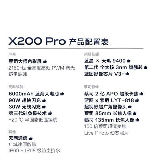 Vivo X200 PRO 16GB+512GB CHENYE HEI Subsidio Estado Zeiss 200 millones Apo Super Telephano Blue Crystal Dimensity 9400 Fotografía AI Mobile