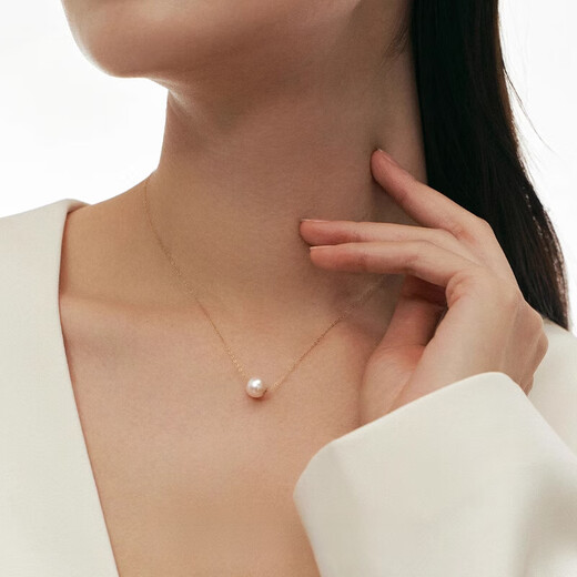 MHFDOakoya Seawater Pearl Passepartout Necklace Hesheng 18K Gold Perfect Round Highlight Akoya Natural Gold Color 8.5-9mm Freshwater Pearl Commuting Edition