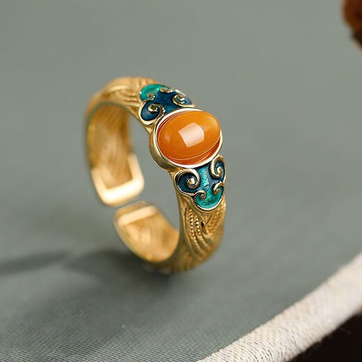 Beeswax Ring Female Xiangyun Ancient French Gold Palace Style Retro Enamel Opening Adjustable Ring Enamel Beeswax Opening Adjustable