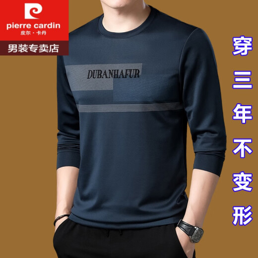 Pierre Cardin Mulberry Seide Langarmed T-Shirt Herren runder Nacken Sweatshirt Herren Spring- und Herbst-Tops Neues trendiges T-Shirt-Basis-Hemd mittlerer Alters-Black 673 Modell XL 175 (140jin [Jin gleich 0,5 kg] -160jin [Jin gleichen 0,5 kg]))