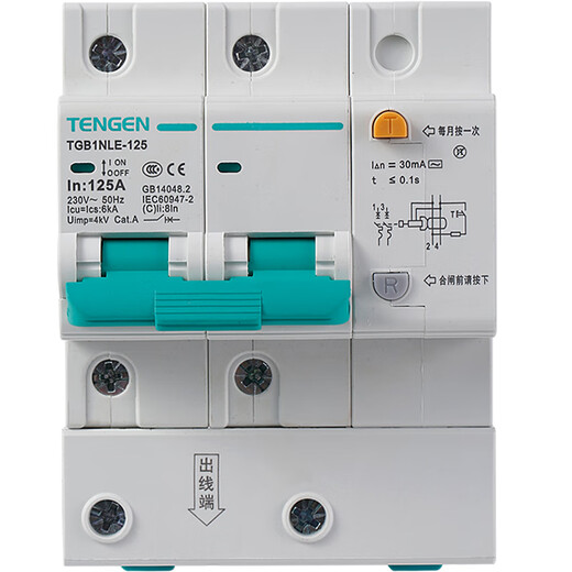 Tianzheng Electric TGB1NLE-125 air switch with leakage protection circuit breaker 2P single-phase 3P+N three-phase 4P 30MA 100ATGB1NLE-1251P+N