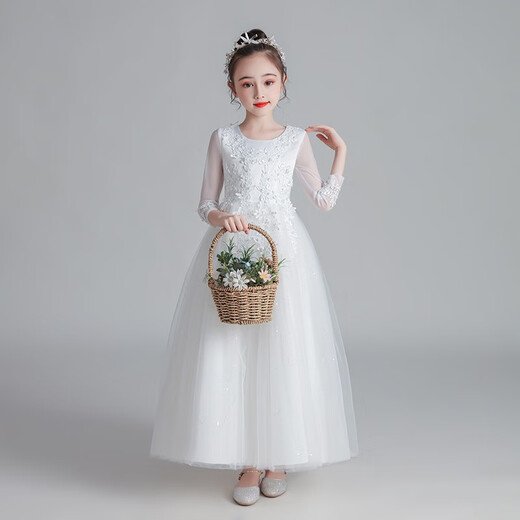 
Dev Ake children's dress girl princess skirt high-end long skirt small host piano performance evening dress big boy middle school student CW683 long white 130 (recommended 41-50 Jin [Jin equals 0.5 kg])