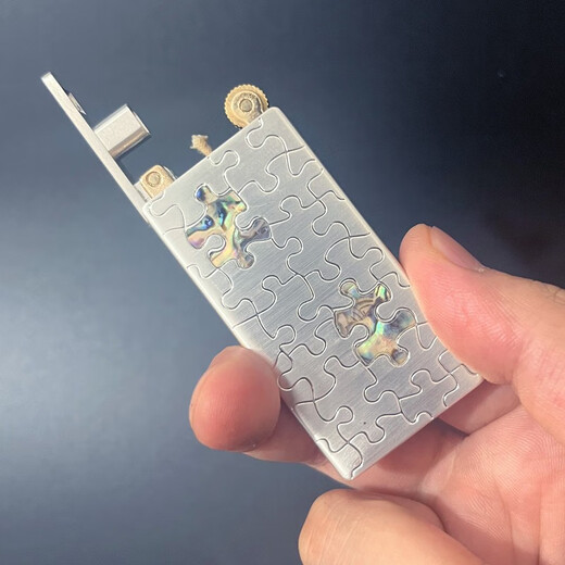 佐罗佐罗zorro煤油打火机男复古黄铜砂轮送男友七夕礼物超薄升降机753 拼图银色（送全套配件）