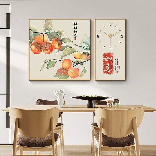 梵若曼餐厅装饰画餐桌背景墙钟表组合挂画新中式厅时钟画寓意好客装饰画 BY1276+BY1277 真时钟-钢化水晶镜面(会反光)101