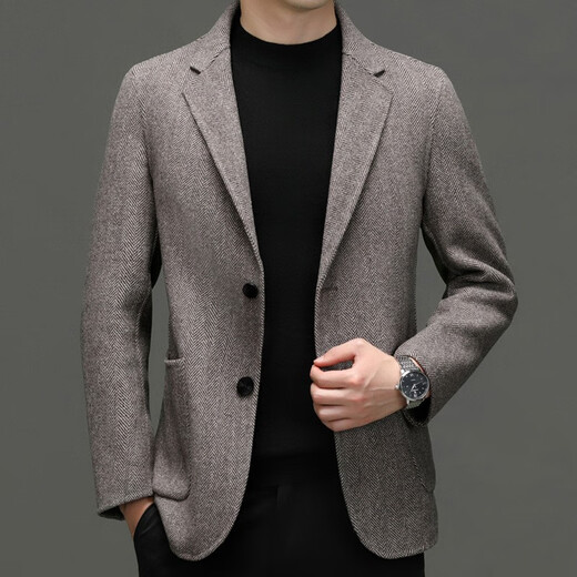 
DK high-end men's herringbone wool suit men's winter double-sided wool suit jacket short large size wool coat gray XL (180)