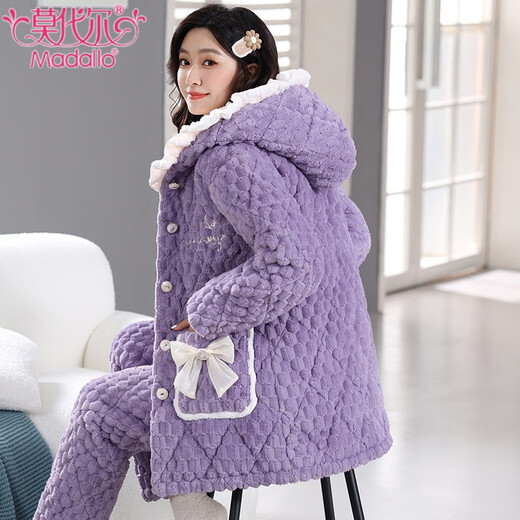 
Modal coral velvet pajamas for women in winter, three-layer cotton thickened flannel autumn and winter style warm and velvet can be worn outside home clothes 6624 Brown-thickened hooded style L (100-120Jin[Jin equals 0.5 kg])