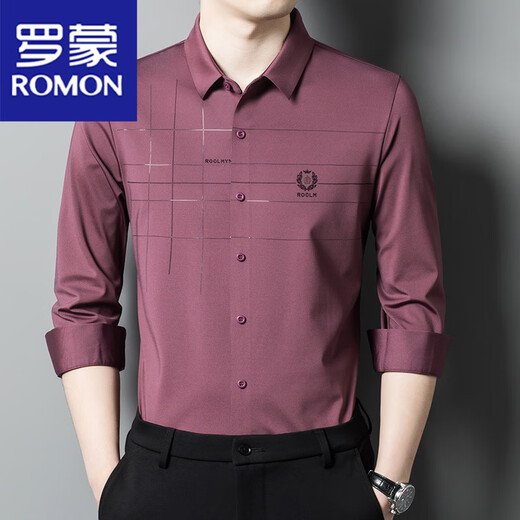 罗蒙（ROMON）夏季冰丝红色衬衫男短袖结婚礼服装爸爸婚宴装喜公公父母新郎衬衣 1152红色 170