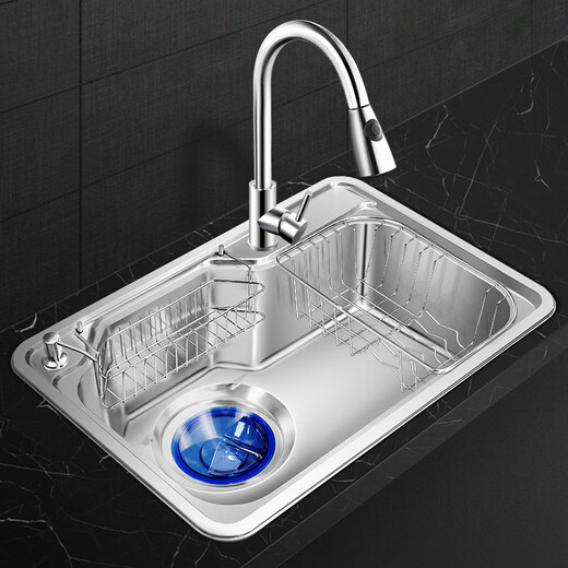OVIO Spüle Einschalenküche Multifunktionales Waschbecken Edelstahl-Geschirrspüler eingebetteter Nano großer Undercounter-Becken Haushalt 8249 mit 6193 runden Wasserhahn voller Set