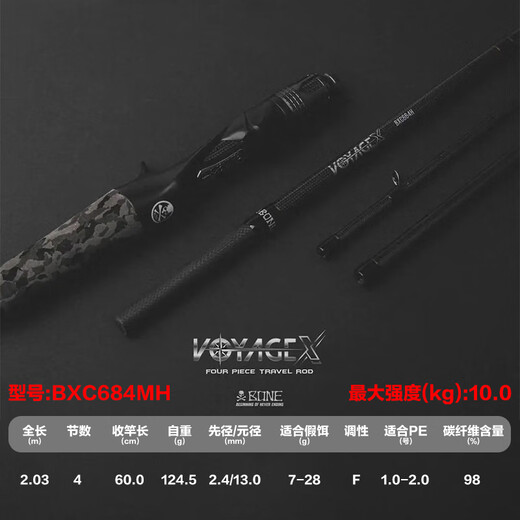 BFW Bode Fishing World Bone 24 Voyage-X Rounder x Luya Pole Four-Section Travel Prod Rending Persable Portable Dong Top Fishing Flate Flater 2,03 м BXC-684MH Ручка для пистолета Четырехб.