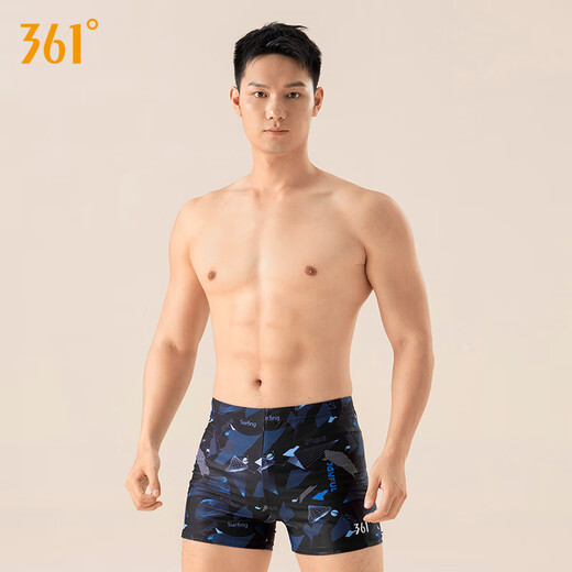 361°男士游泳裤平角专业运动泳裤男成人大码宽松游泳装备泡温泉 4251黑蓝 XL (建议体重:65kg-75kg)