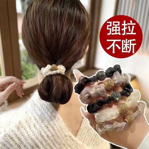 案妆韩国2022年新款大肠圈发圈女简约ins气质扎头发头绳马尾皮筋发饰 欧根纱钻球混色五件套