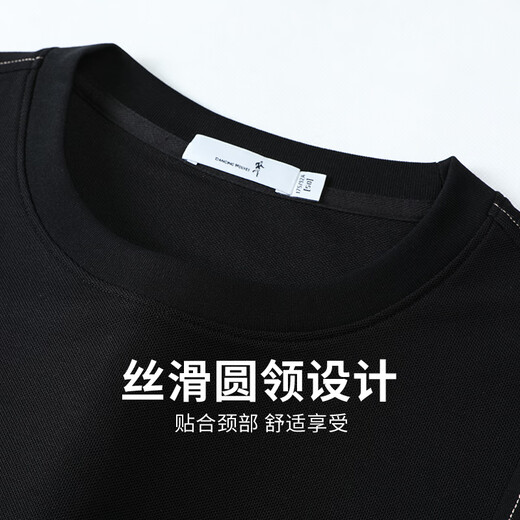 与狼共舞【结构明线】男装短袖T恤2025夏季新款透气青年休闲上衣6169 黑色001 L (175)
