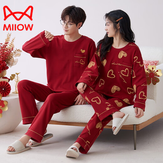 
Catman (MiiOW) new red pajamas wedding couple suit for men and women winter and autumn new pure cotton long-sleeved festive home clothes 9227 women [Double Happy] M (80 Jin [Jin equals 0.5 kg])
