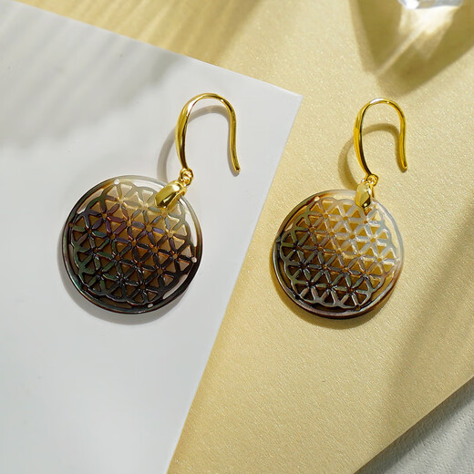Nectar shell silver plated 18K gold vintage carved window grille black butterfly shell hook earrings earrings