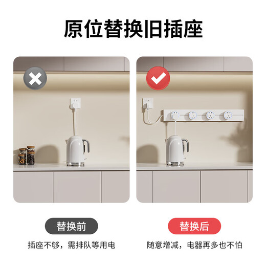 International electrician's track socket with wires and switch without drilling, surface-mounted, removable wall-mounted power slide rail plug-in kitchen island, household multi-functional surface-mounted power rail socket, white track socket with wires, one-button power-off, 30 cm + 2 five-holes, with 1.5-meter wire