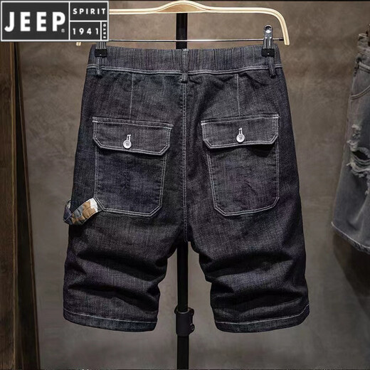 JEEP SPIRIT/吉普品牌男装 2025夏季日系工装牛仔短裤男潮牌ins宽松直筒弹力 黑色 CKW#CK9920高质量 28