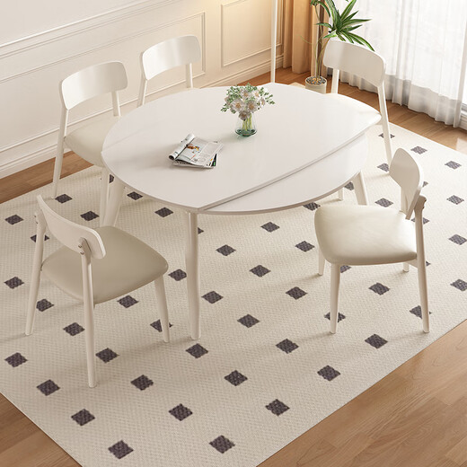 
Pashaman dining table creamy style stone plate dining table small apartment rectangular dual-purpose telescopic dining table and chair combination simple white 1126Y solid wood dining chair 6195Y*4 pictures