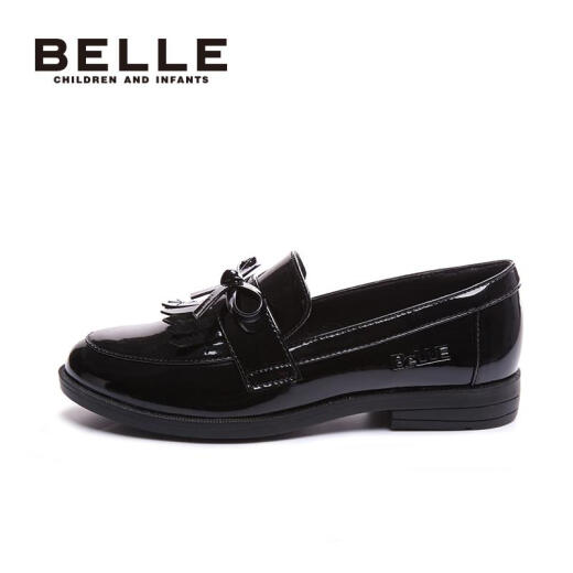 Belle children's shoes women's spring and autumn children's leather shoes black girls student shoes back to school shoes British campus formal shoes performance shoes DE0336 black size 33