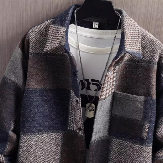 Cangshi Yishu Cangshi Yishu trendy brand 2025 spring and autumn lapel woolen jacket men's thickened high-end light luxury casual plaid jacket brown L