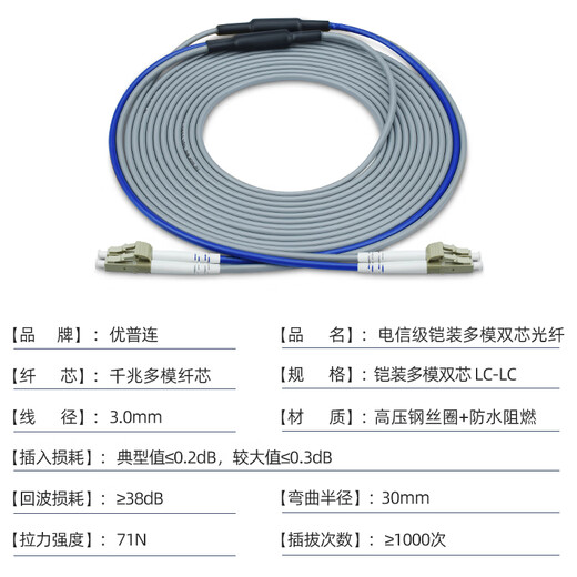 Uplian Gigabit Rat-Arof Armored Multimode Fiber Fiber Latter LC-LC Duplex Fibre LC-SC-FC-ST avec câble de queue annulaire en acier