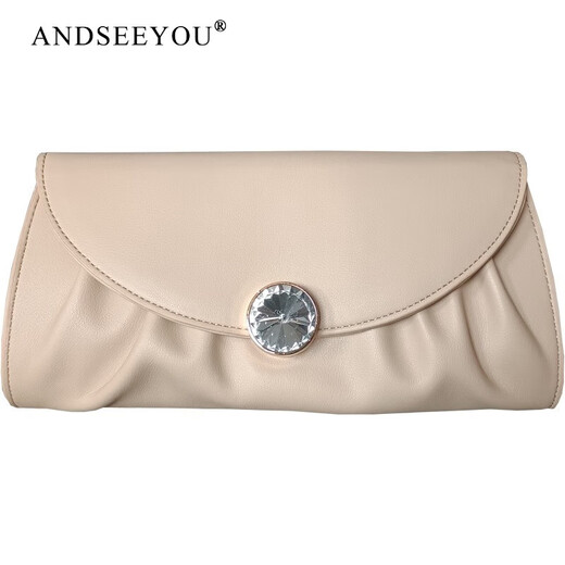 ANDSEEYOU High-end Women's Genuine Leather Clutch Women's Bag 2025 New Fashion Gas Clutch Bag Clutch Crossbody Bag Small Bag Apricot (26.5*12.5*6cm)