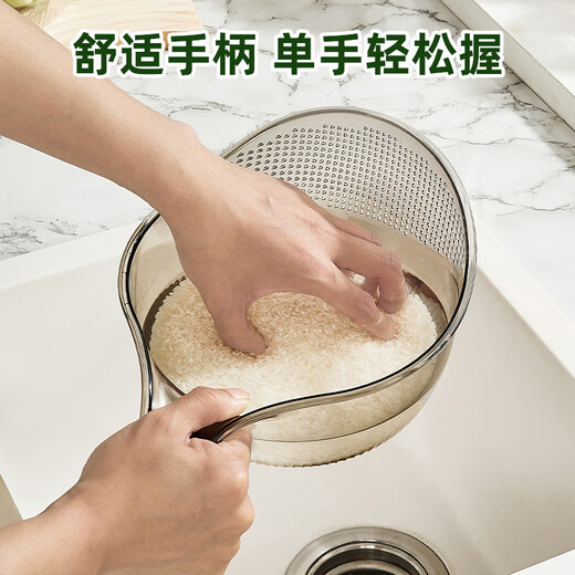 YOUQIN kitchen rice washing artifact, rice washing sieve, rice washing basin, drain basket, household multi-functional vegetable washing and fruit basin, fine drain holes, transparent black