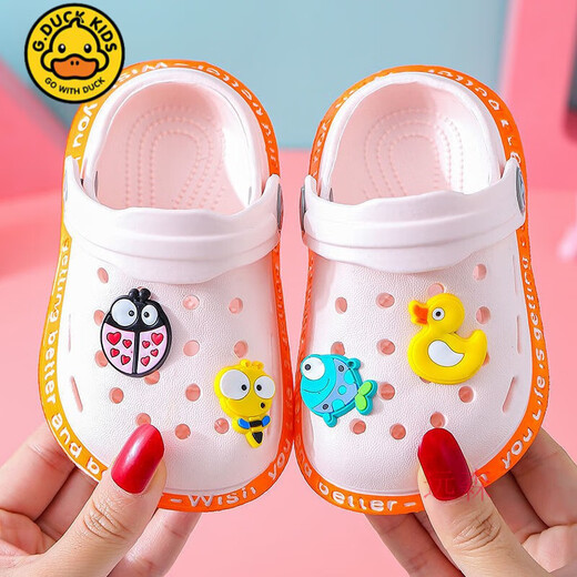 
G.DUCK KIDS little yellow duck. Children's slippers summer hole shoes bag toe 2025 new cartoon baby anti-slip home baby pink 18 inner length about 12cm