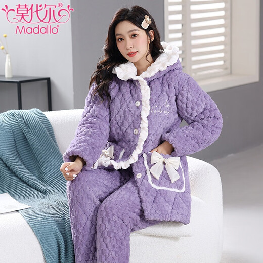 
Modal coral velvet pajamas for women in winter, three-layer cotton thickened flannel autumn and winter style warm and velvet can be worn outside home clothes 6624 Brown-thickened hooded style L (100-120Jin[Jin equals 0.5 kg])