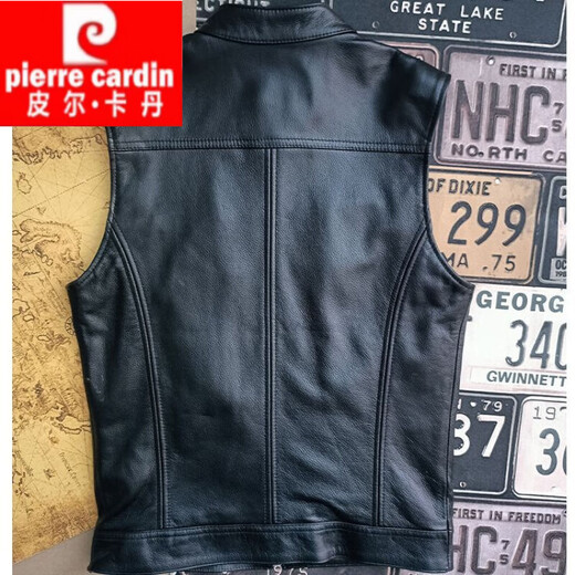 Pierre Cardin (Pierre Cardin) Spring and Autumn Leather Vest Fashion Trendy Handsome Motorcycle Cycling Suit Leather Vest Sleeveless Waistcoat Top Men Black M 90-110Jin Jin is equal to 0.5 kg
