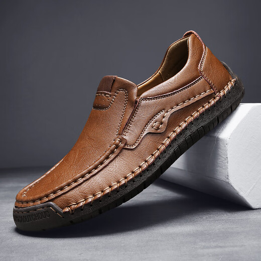 Camel men's shoes for autumn new genuine leather soft sole loafers one-size large-size hand-sewn casual leather shoes for men 9918 dark brown 4326.5