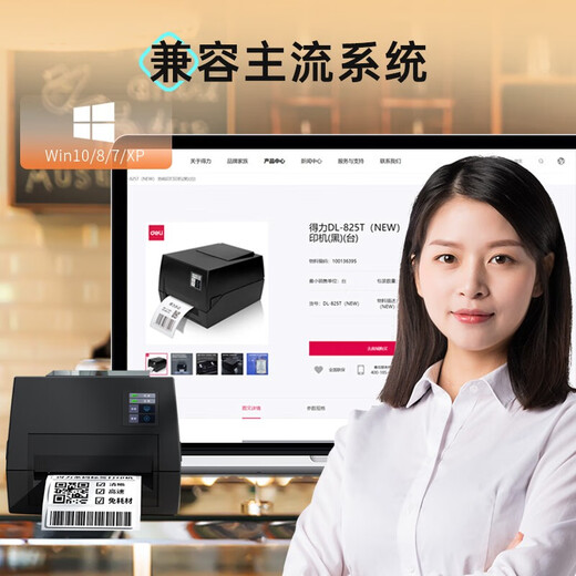 得力（deli）300dpi标签打印机热转印碳带打印机打热敏不干胶条码铜版纸亚银纸标签机快递面单水洗标服装吊牌 【825T】4寸_高速_超清款300dpi